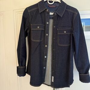 Stio Dark Indigo Denim Shacket with Tan Stitching